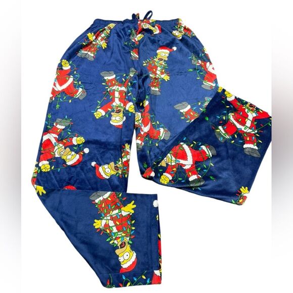 Homer Simpson Santa Hanging Christmas Lights Pajama Pants Mens Size Small - Picture 1 of 6